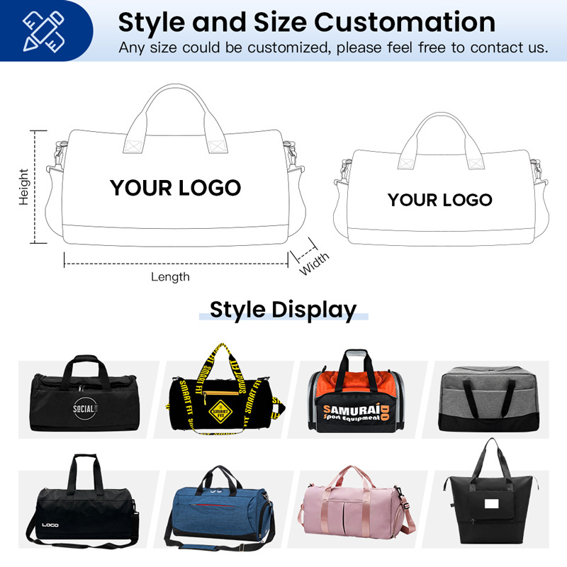 Custom Logo Sublimated Waterproof Garment Travel Duffle Bag Foldable Duffel Gym Bag with Shoe Compartment