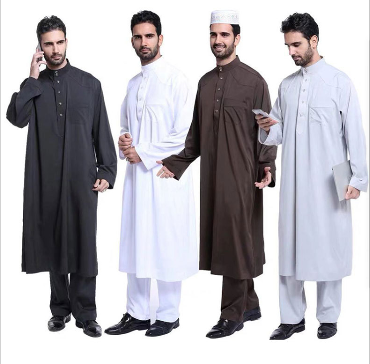 100% polyester bleached dyed fabric Wholesale Muslim Clothing Arabic Jabbah Thobe Abayas Dress Jubba Thobe for Mens