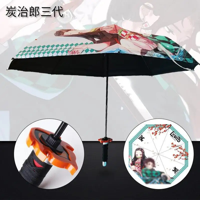 New Arrival Folded Demon Slayer Rengoku Kyoujurou Anime Umbrella for CosplayAnime windproof waterproof stick Sun umbrellas