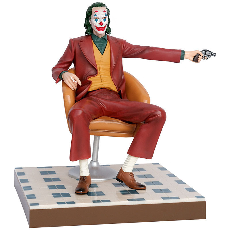 HIGH Quality Figure NEW Customized 28cm Movie Heathcliff Ledger Clown Figure Mask Sitting With Gun Model PVC Toy Custom Bat Hero