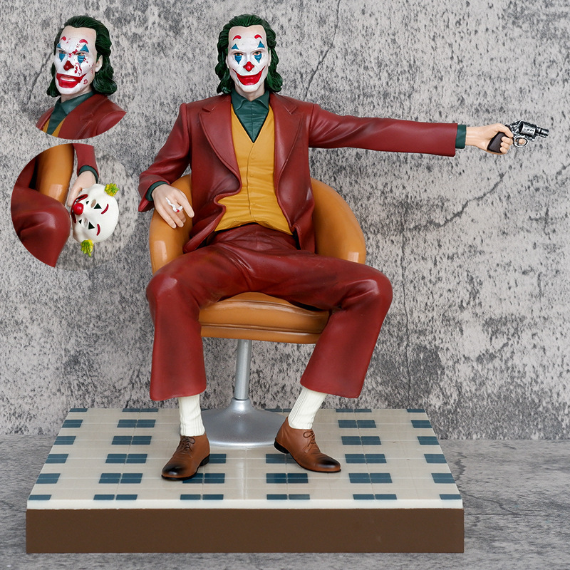 HIGH Quality Figure NEW Customized 28cm Movie Heathcliff Ledger Clown Figure Mask Sitting With Gun Model PVC Toy Custom Bat Hero