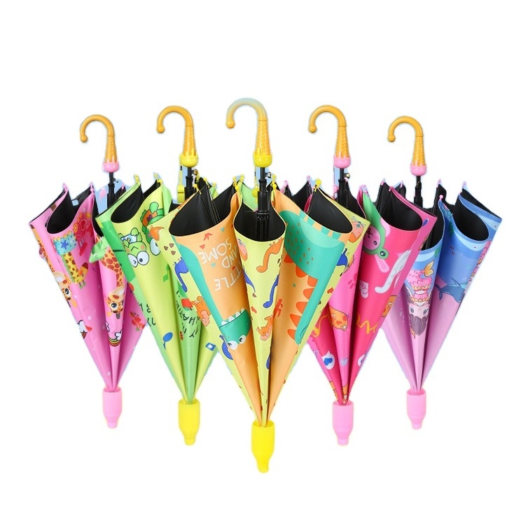 Custom Umbrella Cloth Kids Cartoon Umbrella Semi-automatic Umbrella 8k Rib Straight for Kids Girl Multi-color Patterns Gray 300g