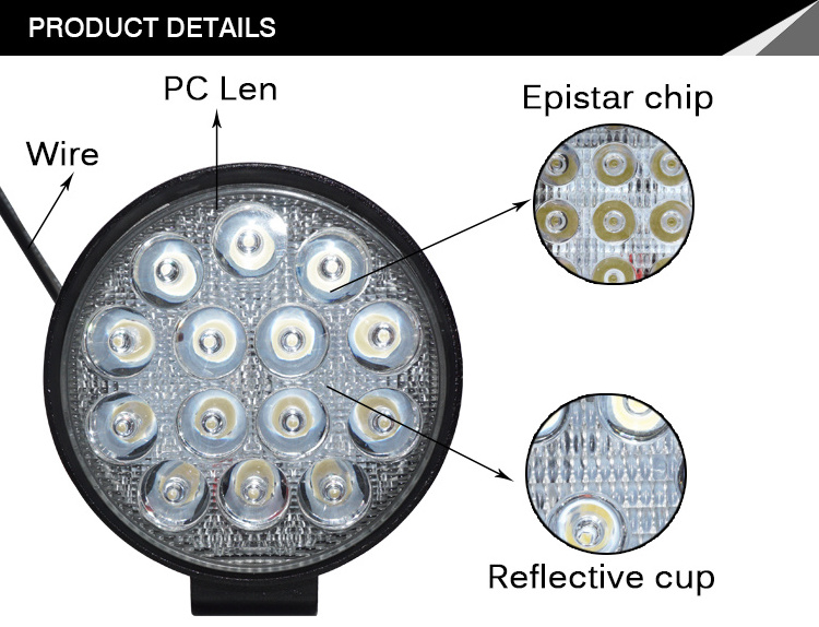 High brightness 12 volt 42w led work light for heavy duty machines