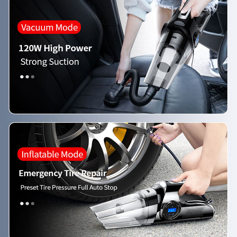 Wireless/Wired portable 120W 6000Pa powerful multifunction 4 in 1 car vacuum cleaner with air pump for car washing