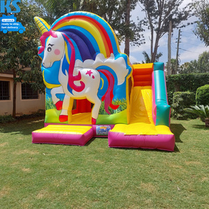 13'x12' Commercial PVC Kids Children Rainbow Unicorn Inflatable Bouncer Jumping Castle Bounce House With Slide For Party Rent