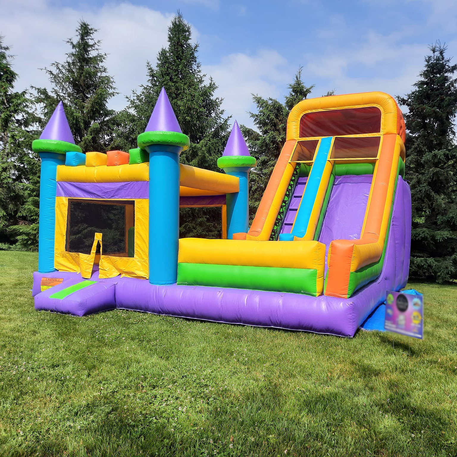 Rainbow Multi Color Durable PVC Kids Inflatable Jumping Bouncy Castle Commercial Combo Bounce House With Slide For Party Rental