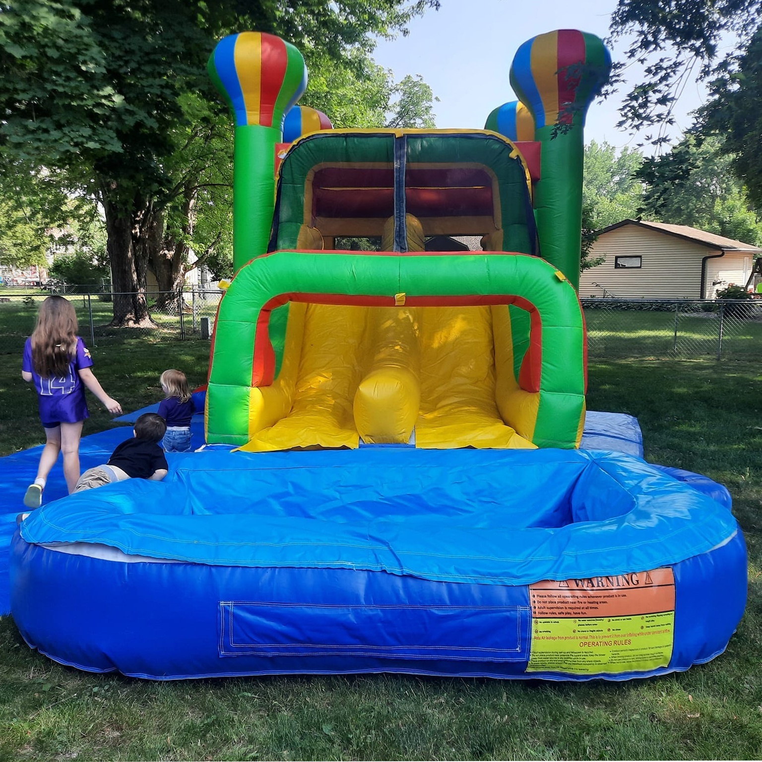 Outdoor Kids Commercial PVC Blow Up Hot Air Fire Balloon Jumping Castle Inflatable Water Slide Combo Bounce House With Slide