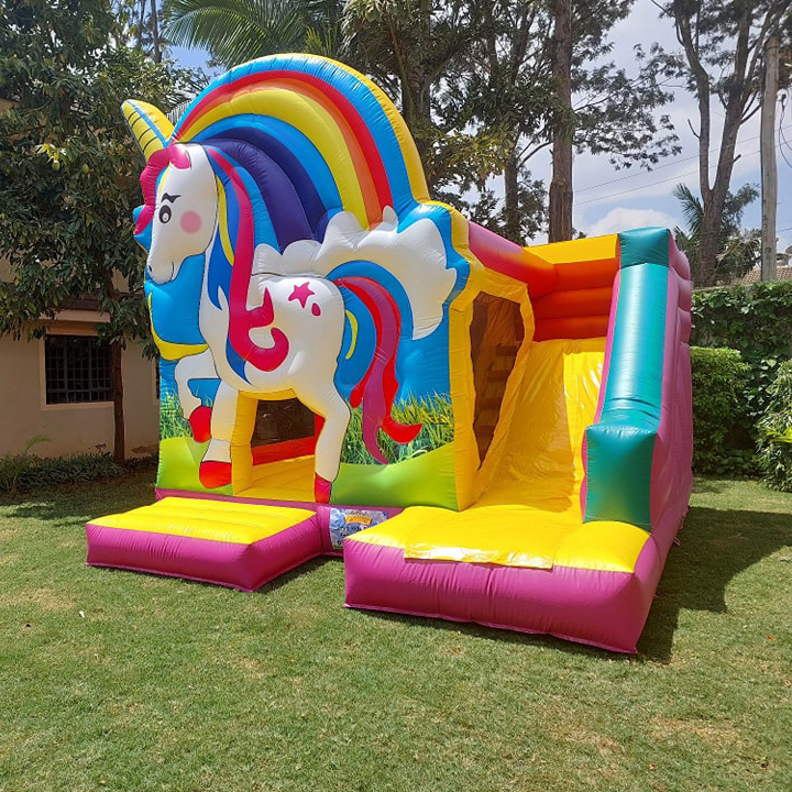 13'x12' Commercial PVC Kids Children Rainbow Unicorn Inflatable Bouncer Jumping Castle Bounce House With Slide For Party Rent