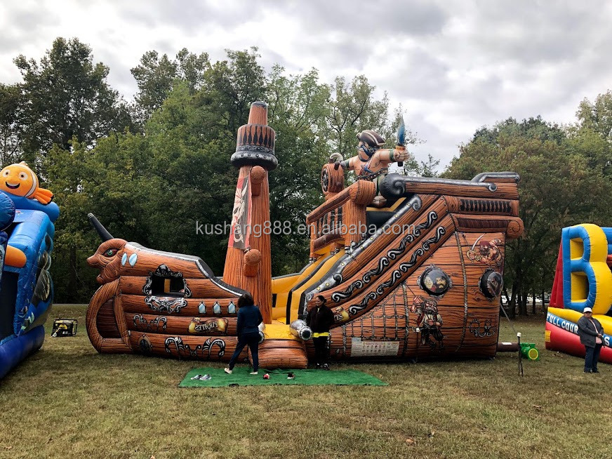 Outdoor Commercial PVC Kids Adult Playground Giant Inflatable Pirate Ship Bounce House Jumping Bouncy Castle With Slide