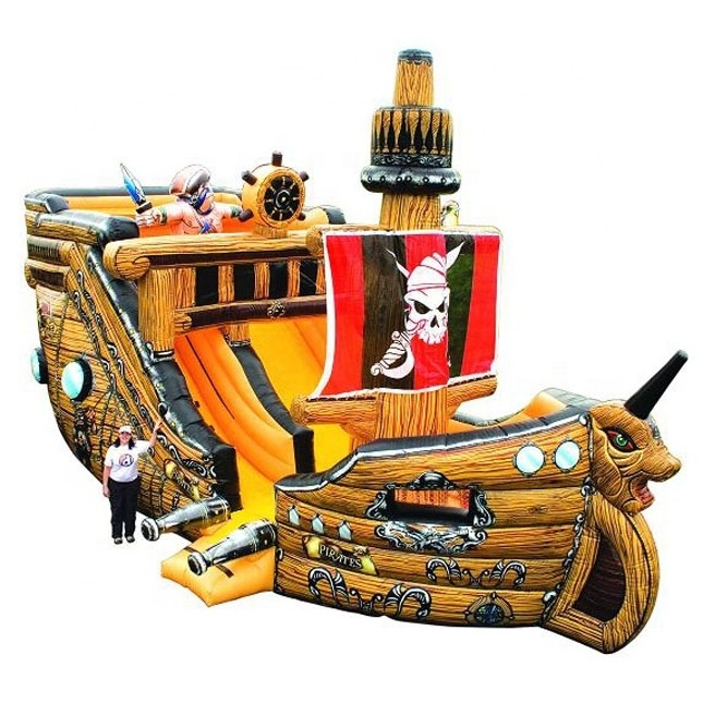 Outdoor Commercial PVC Kids Adult Playground Giant Inflatable Pirate Ship Bounce House Jumping Bouncy Castle With Slide