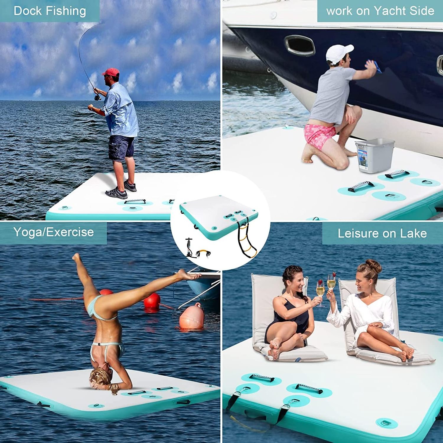 5ft/6ft/8ft/10ft Floating Dock Water Platform, Multi-People Inflatable Floating Mat, Dock Platform for Lake/Island/Swimming Pool