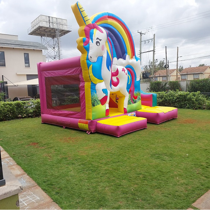 13'x12' Commercial PVC Kids Children Rainbow Unicorn Inflatable Bouncer Jumping Castle Bounce House With Slide For Party Rent