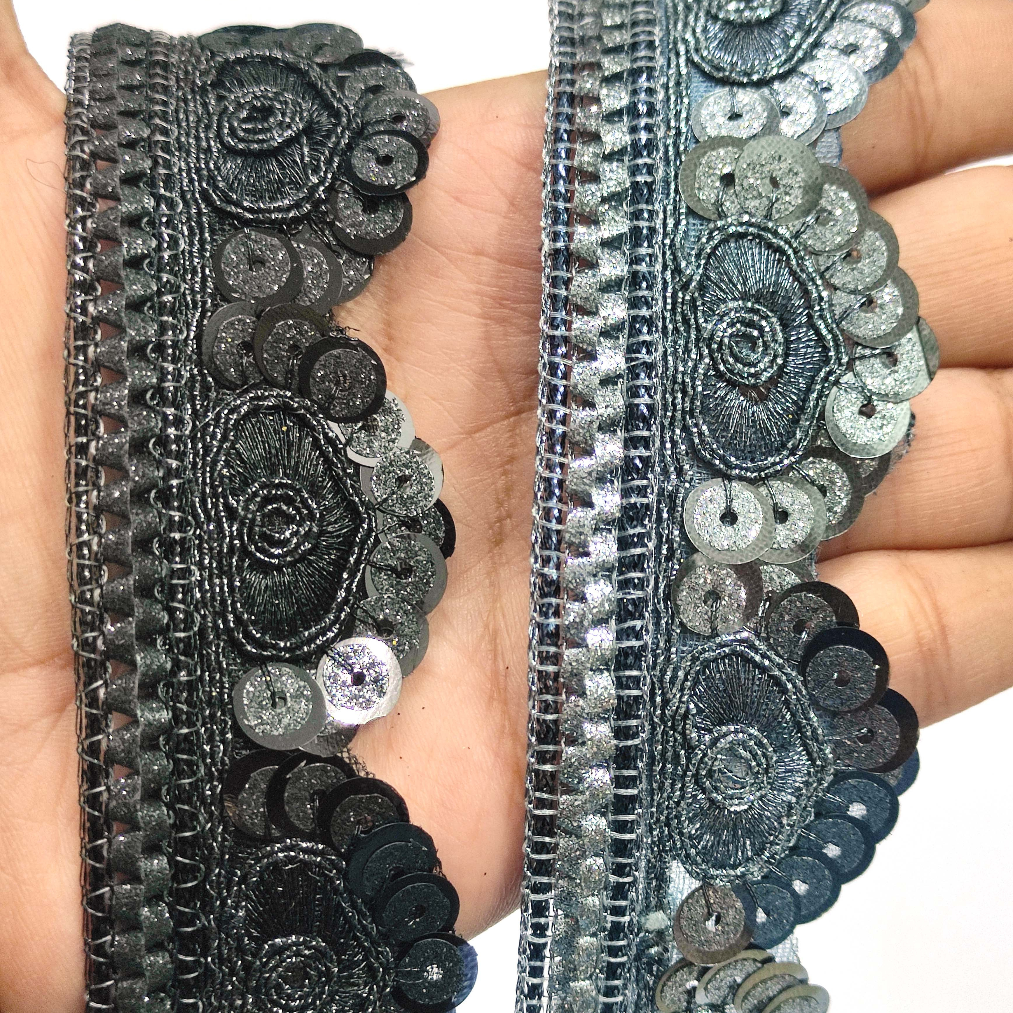 BLACK AND GOLD EMBROIDERY SEQUINS LACE TRIM 50MM USED IN WOMEN'S GARMENTS GOWN DRESS AND DECORATIONS DEALS IN WHOLESALE