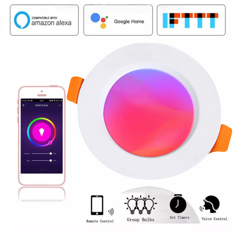 tuya zigbee 3.0 smart wireless dimmable RGB RGBW RGBCW 7W 10W 12W led downlight without hub work with echo dot