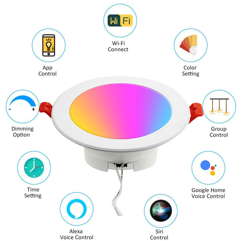 tuya zigbee 3.0 smart wireless dimmable RGB RGBW RGBCW 7W 10W 12W led downlight without hub work with echo dot