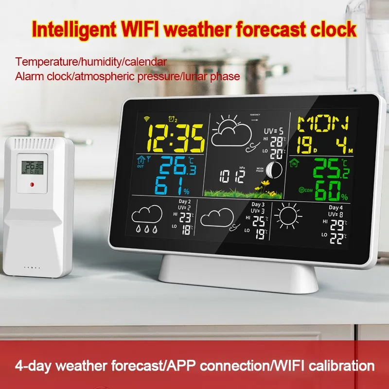 tuya wireless wifi smart weather station with screen display with indoor outdoor temperature humidity weather forecast