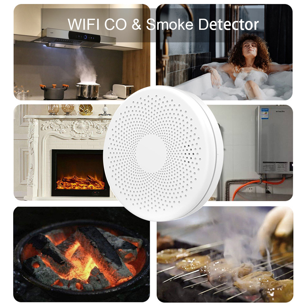 tuya wifi smart CO  carbon monoxide and smoke alarm 2 in 1 detector sensor for smart home work with smartlife and IFTTT