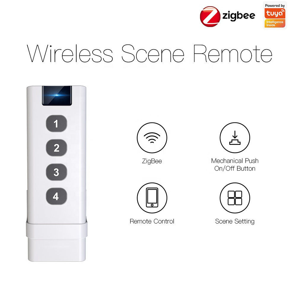 12 scene tuya ZigBee 3.0 Smart Wireless battery powered button Switch 4 Gang Portable Remote controller