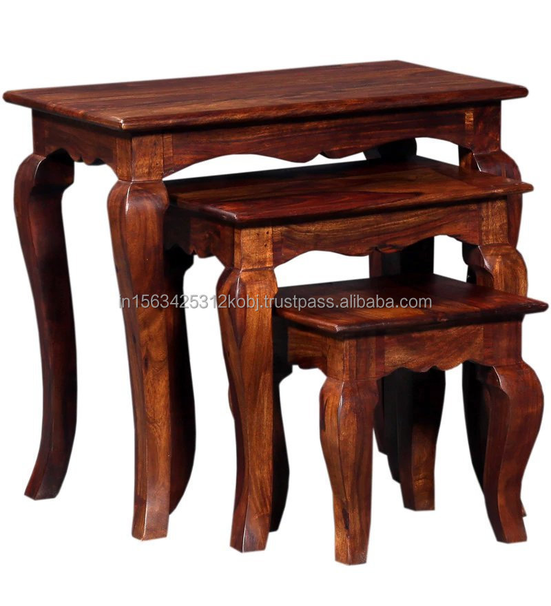 Set Of 3 Stools  French Country Style Nest Of Tables In Solid Mango Wood New Classic  Antique Furniture Side Tables