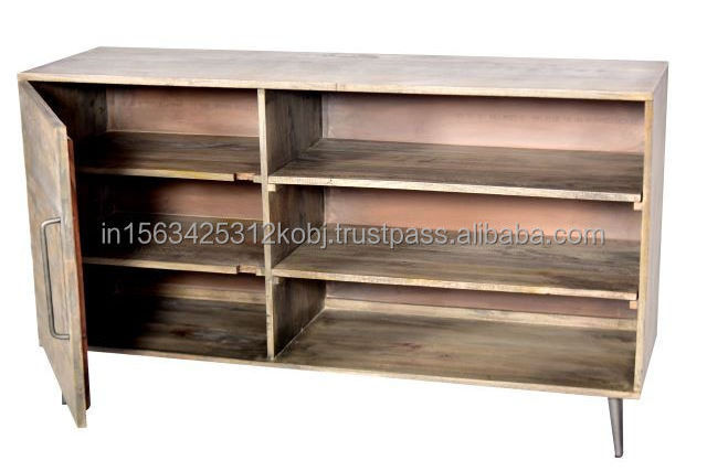 Industrial Vintage Style Solid Mango Wooden Rustic Finish Tall Multi Drawer Storage Living Room Cabinet