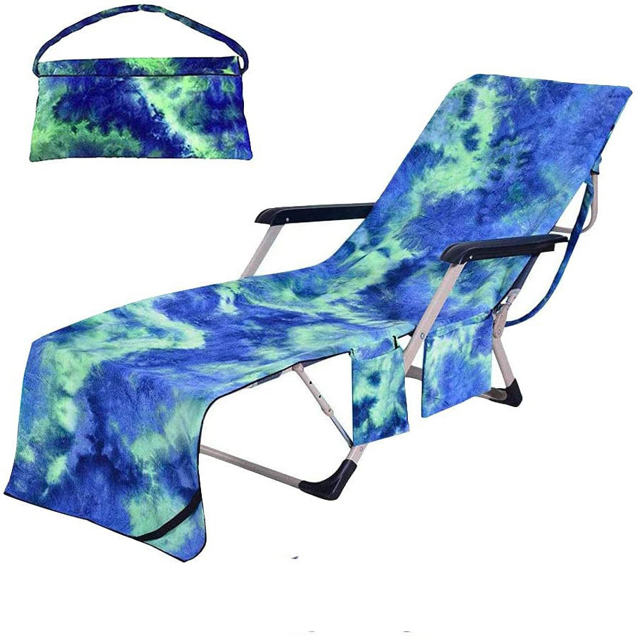 2024 High Quality Eco-Friendly Summer Lounge Chair Cover Microfiber Recliner with Side Pocket for Sunbathing Sling Beach Towel