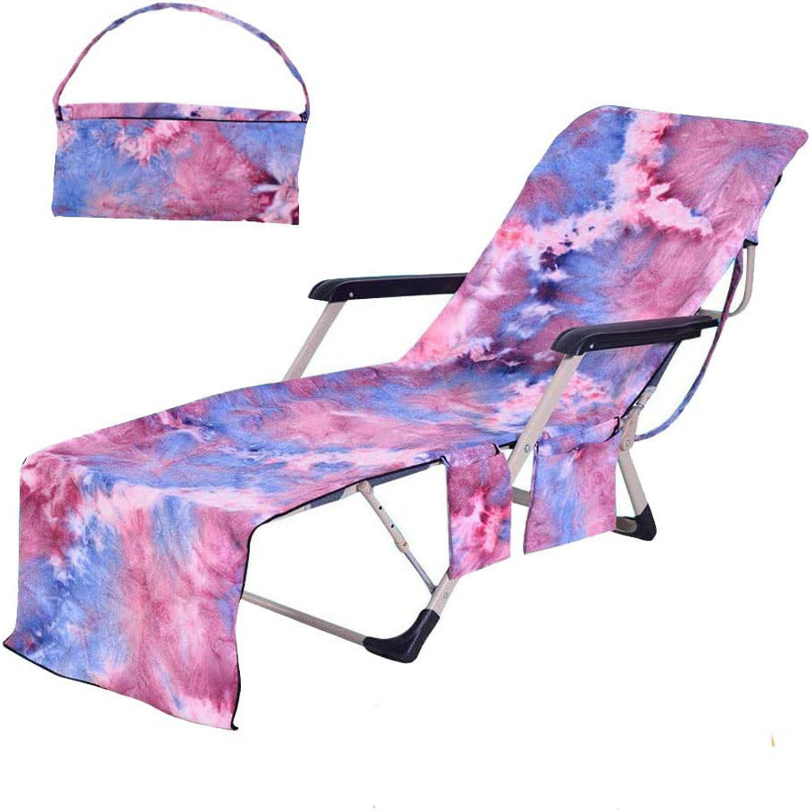 2024 High Quality Eco-Friendly Summer Lounge Chair Cover Microfiber Recliner with Side Pocket for Sunbathing Sling Beach Towel