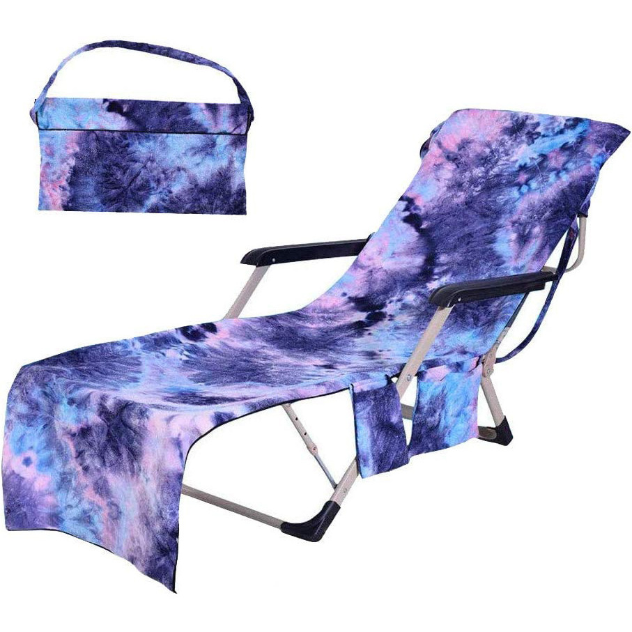 2024 High Quality Eco-Friendly Summer Lounge Chair Cover Microfiber Recliner with Side Pocket for Sunbathing Sling Beach Towel