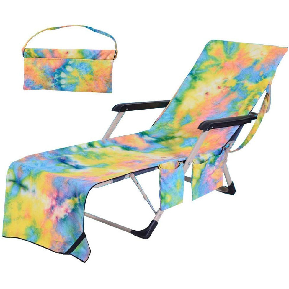 2024 High Quality Eco-Friendly Summer Lounge Chair Cover Microfiber Recliner with Side Pocket for Sunbathing Sling Beach Towel