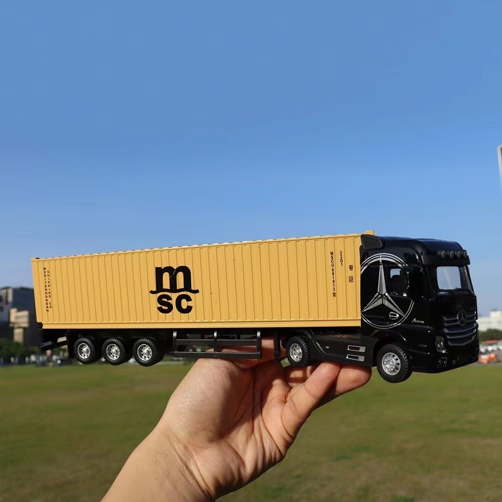 Diecast Alloy Truck Toy Car Model Removable Engineering Transport Container Lorry Vehicle With Light Pull Back Toy For Boys