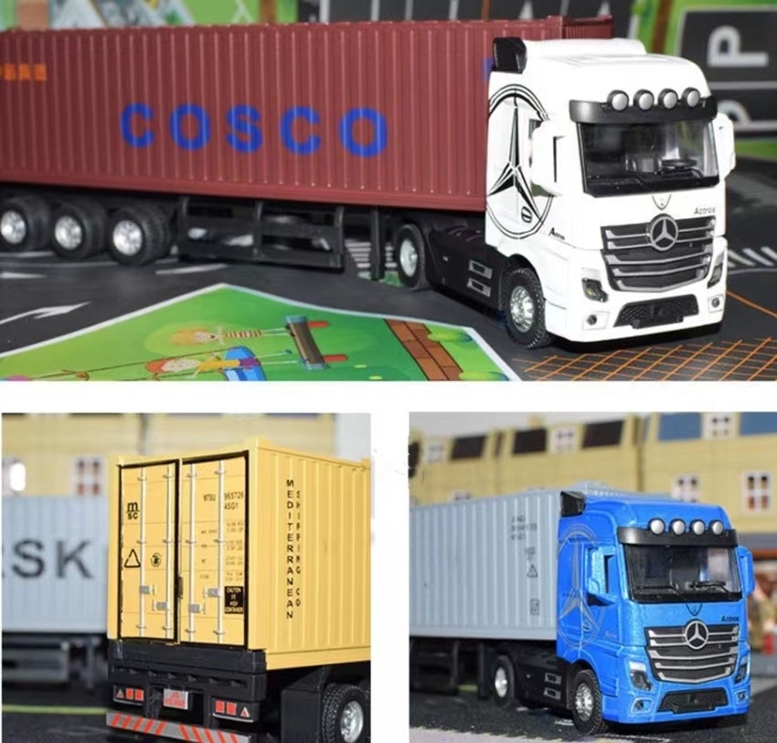 Diecast Alloy Truck Toy Car Model Removable Engineering Transport Container Lorry Vehicle With Light Pull Back Toy For Boys