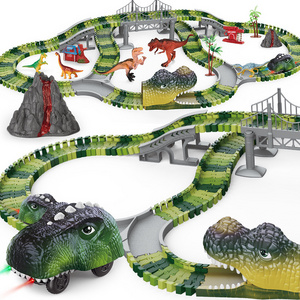 Best Gifts Slot Car Racing B/O Dino Toys DIY 183 Pieces Dinosaur Tracks Electric Construction Race Track For Kids