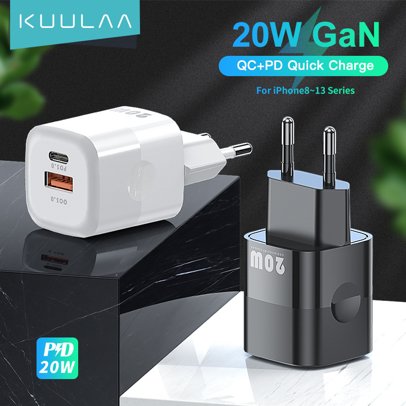 KUULAA 20W GaN Adapters USB QC3.0+PD type C Plug Charging Dual USB Port Charger