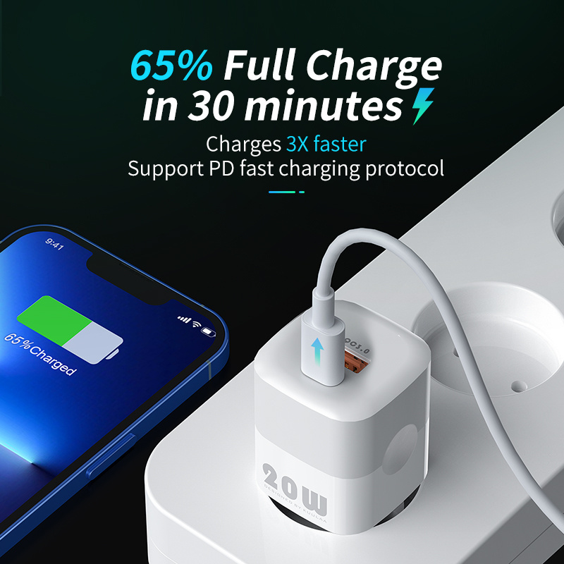 KUULAA 20W GaN Adapters USB QC3.0+PD type C Plug Charging Dual USB Port Charger