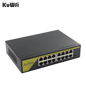 KuWFi 2.6Gbps 16port poe switch 52V 2.3A power ai outdoor poe switches for poe extender