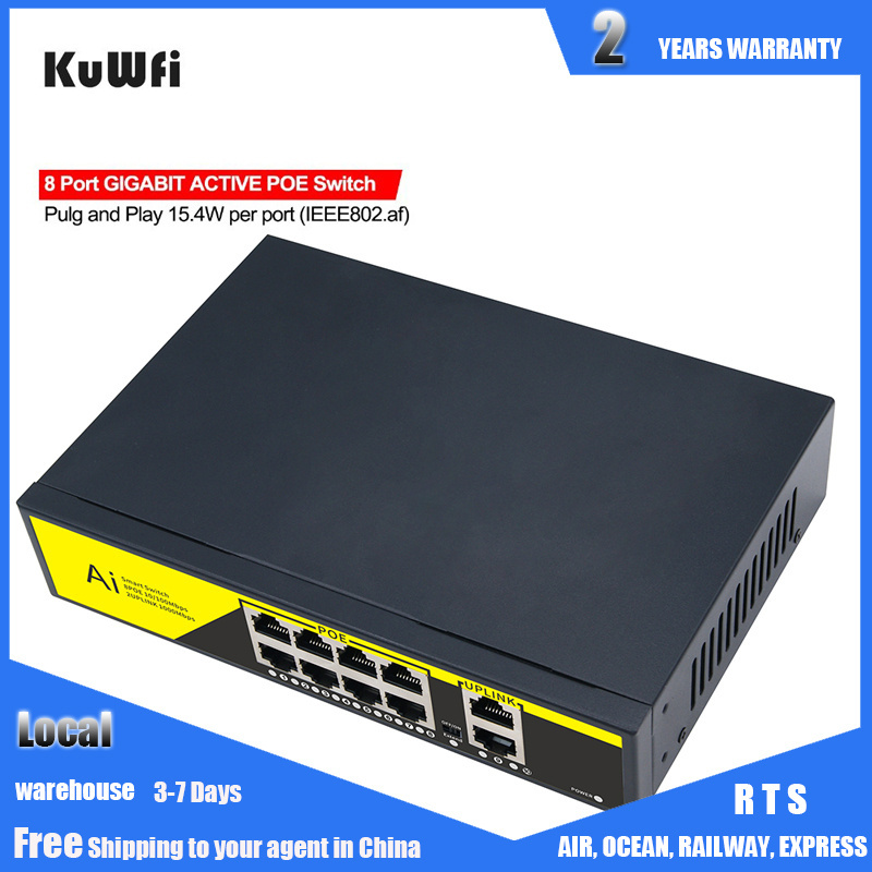 OEM ODM IEEE 802.3 af/at POE Switch 48V 100/1000Mbps Network Switch Ethernet RJ45 POE gigabit with 8 ports