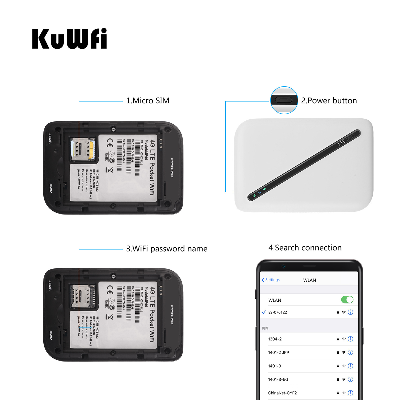 OEM KuWFi 150Mbps internal antenna 2100mAh battery USB type C mobile 4g LTE hotspot router with sim card