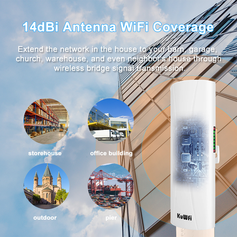 1-3KM KuWFi long range 5.8G 300Mbps high speed wifi receiver cpe outdoor waterproof point to point wireless bridge for cctv