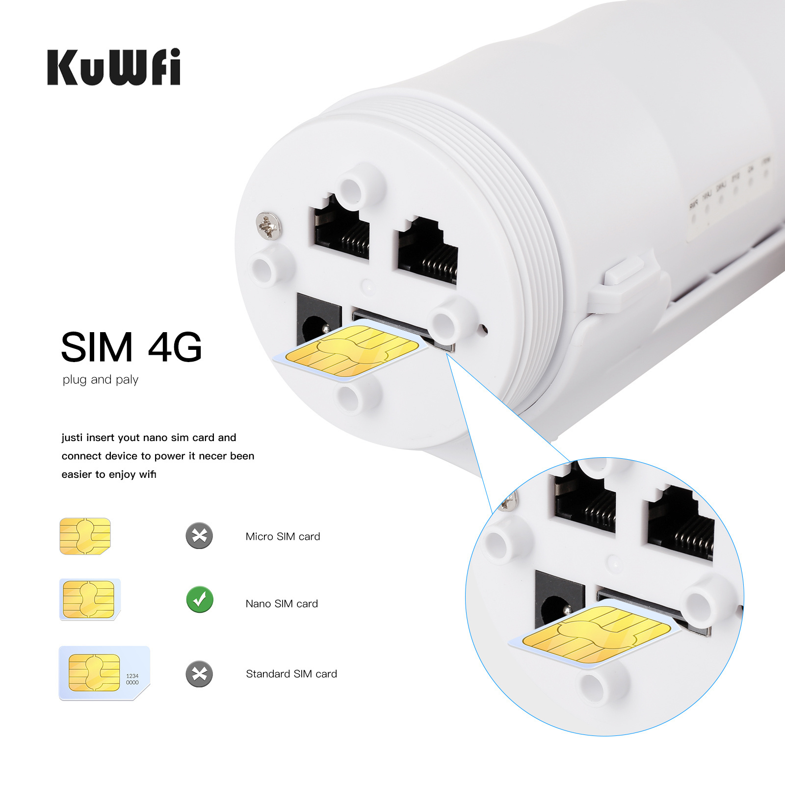 sample KuWFi 300mbps wifi cpe modem router IP67 waterproof 24v poe power outdoor 4g wireless lte router with sim card