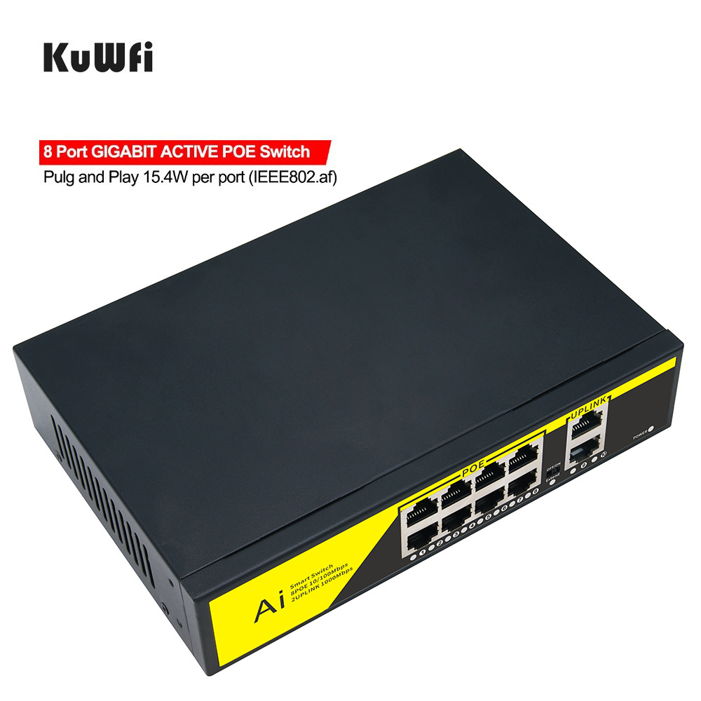 OEM ODM IEEE 802.3 af/at POE Switch 48V 100/1000Mbps Network Switch Ethernet RJ45 POE gigabit with 8 ports