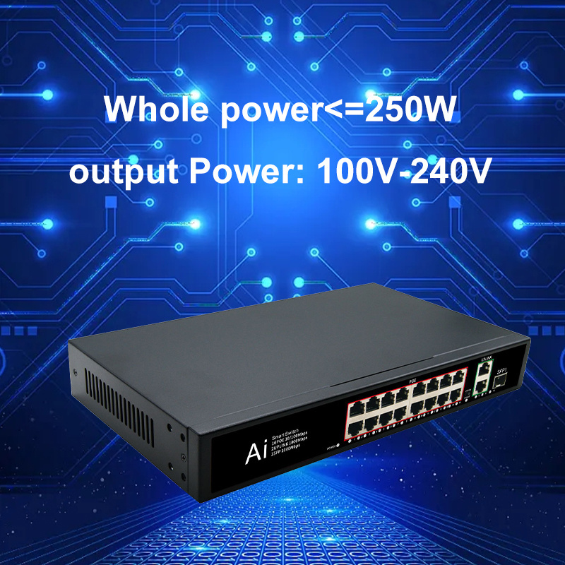 16+2port KuWFi 1000Mbps switch poe 7.2Gbps 250m wifi range gigabit outdoor poe switch for cctv