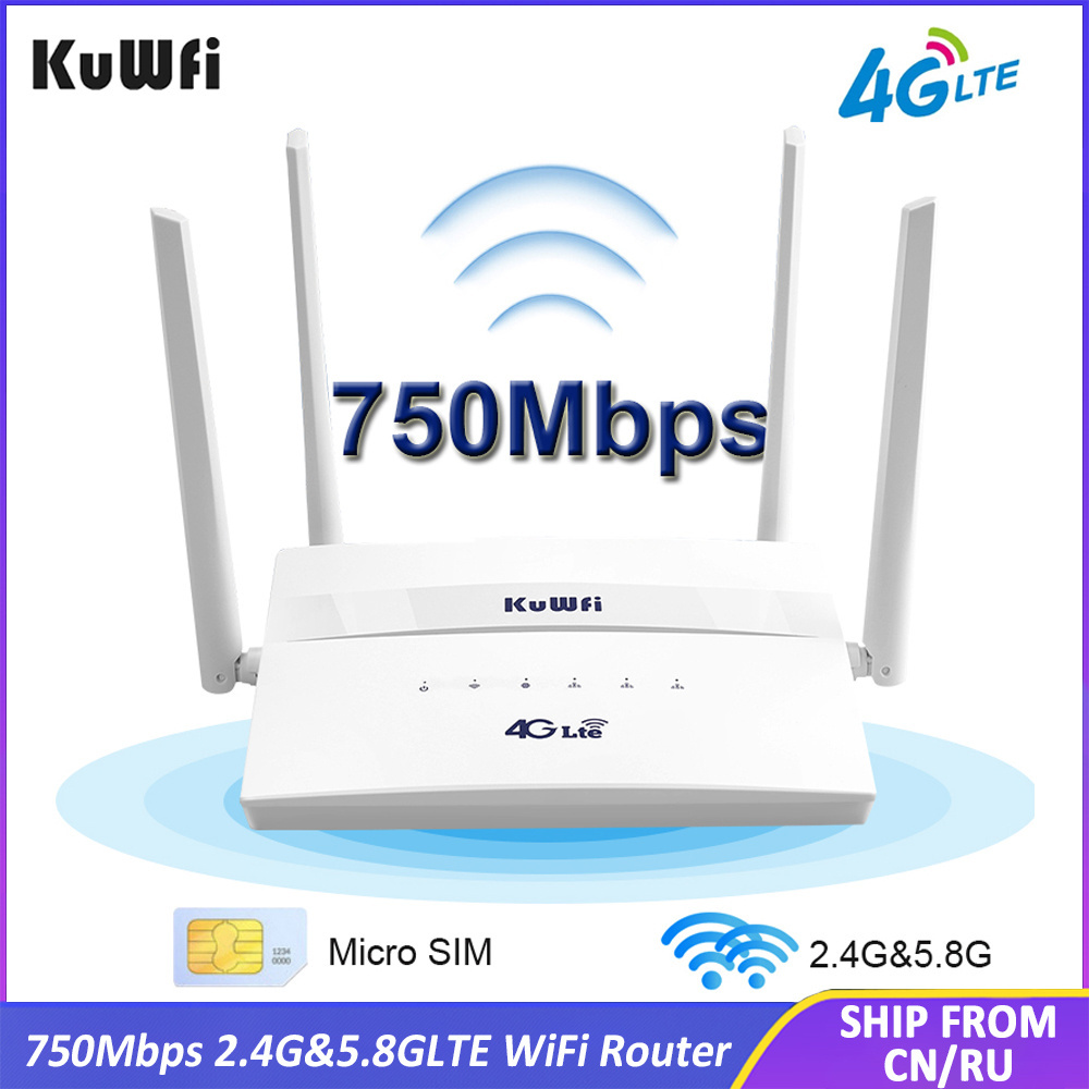 2023 Top Sell KuWFi Router Wifi 750mbps Router Dual Band Lan 4g Lte Modem Long Range Wifi Router with Sim Card Slot