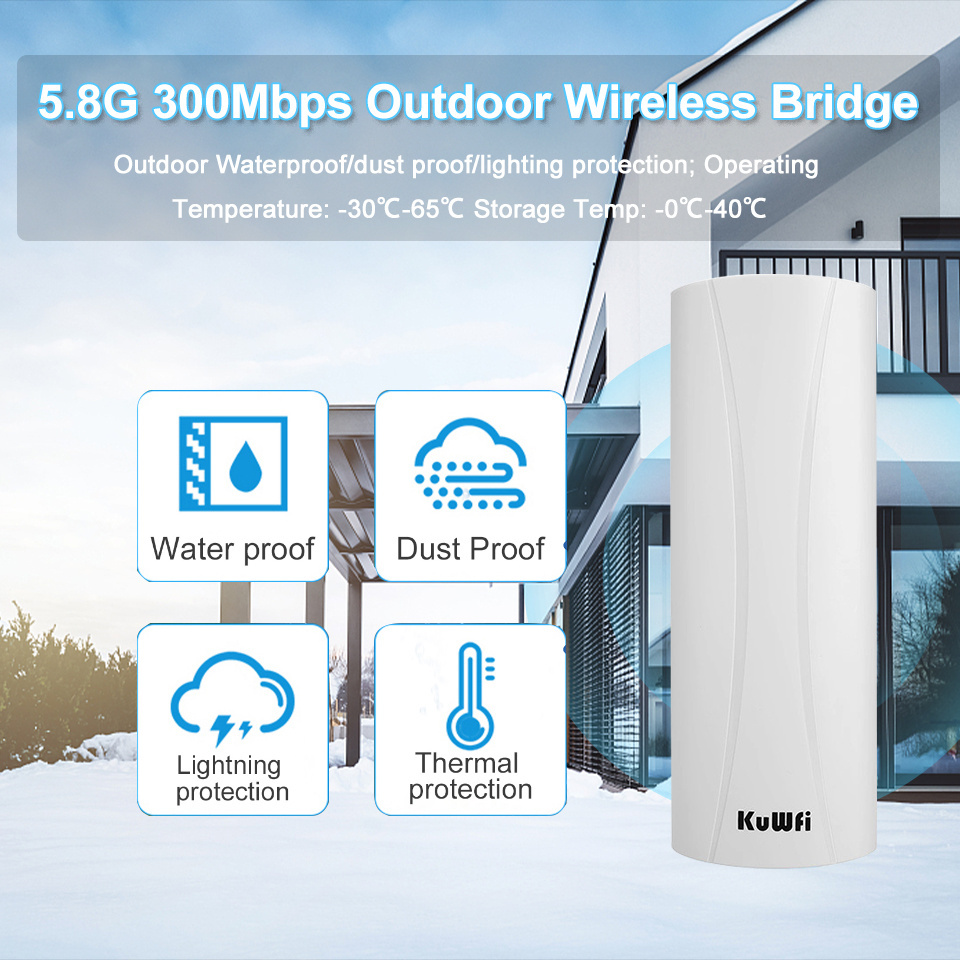 1-3KM KuWFi long range 5.8G 300Mbps high speed wifi receiver cpe outdoor waterproof point to point wireless bridge for cctv