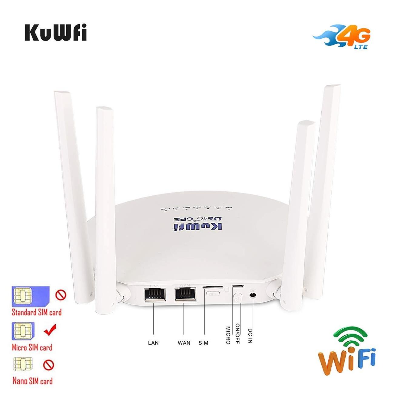 OEM ODM Cat4 KuWFi Wifi Router 150mbps Wireless Wifi Internet Routers 4g Wifi Modem 4g Lte Router With Sim Card Slot