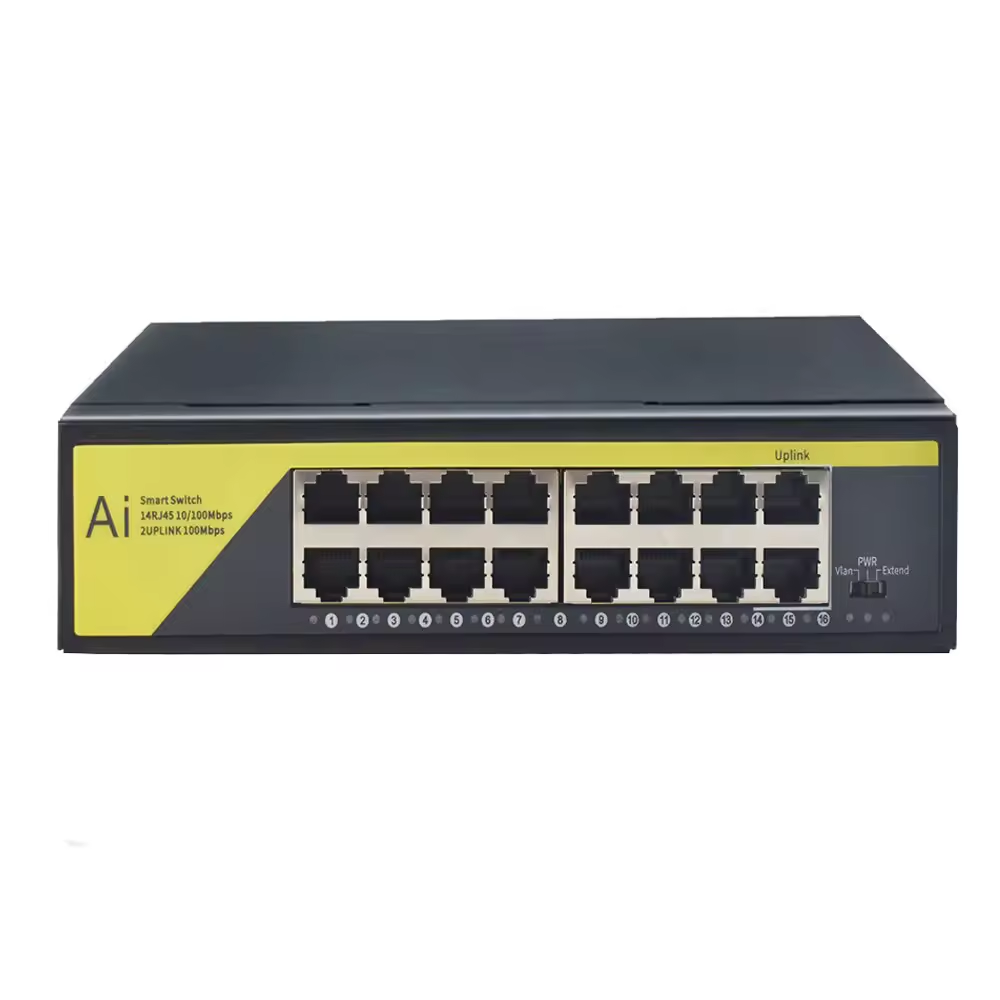 KuWFi 2.6Gbps 16port poe switch 52V 2.3A power ai outdoor poe switches for poe extender