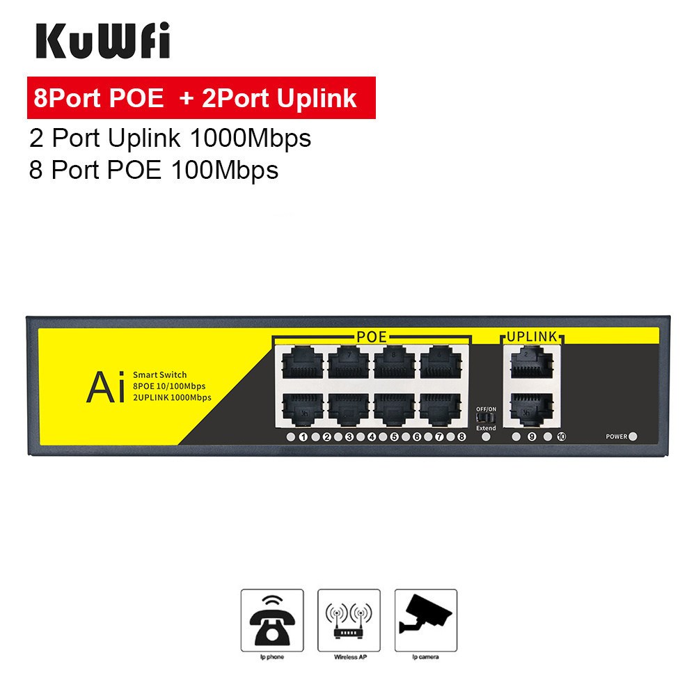 OEM ODM IEEE 802.3 af/at POE Switch 48V 100/1000Mbps Network Switch Ethernet RJ45 POE gigabit with 8 ports