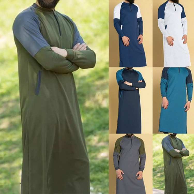 9024 Kuwii Wholesale high quality men Ramadan islamic clothing middle east robe muslim men dress moroccan mid-length gown thobes