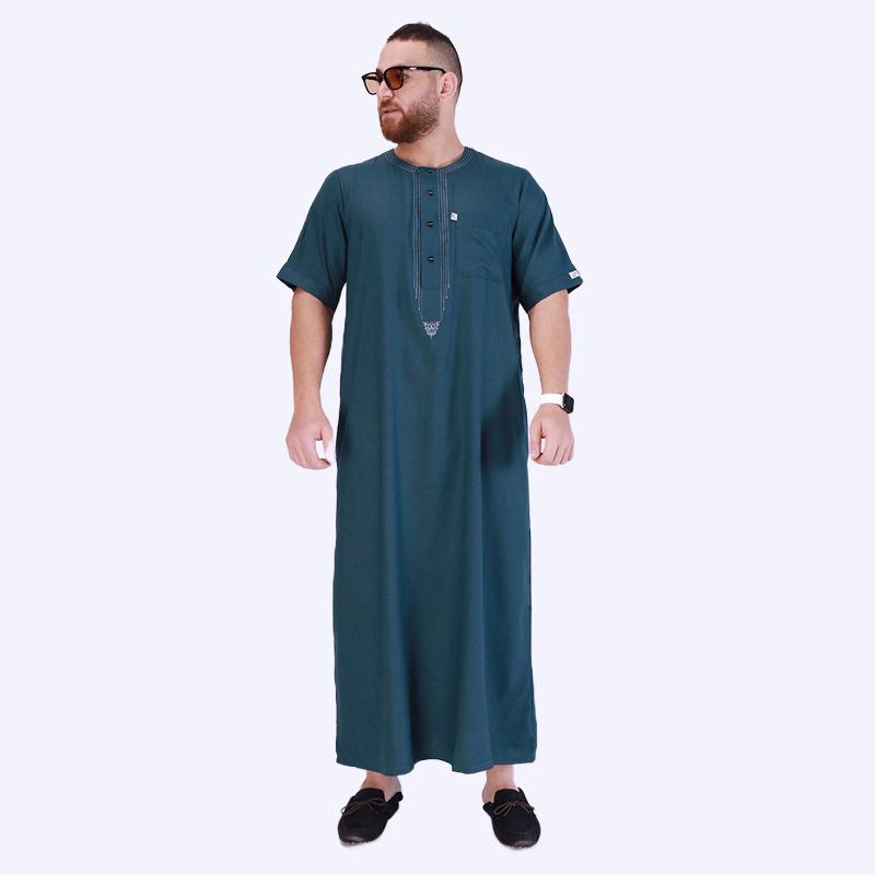 6055 Kuwii Arab Robe Plus Size Robe Muslim Men thobe with Zipper Pocket Men islamic Clothing Al Aseel Muslim Thobe For Men