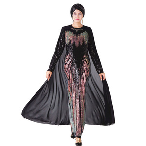 2182 Kuwii Wholesale muslim sequin embroidered cloak long skirt arabic turkish abaya islamic evening dress