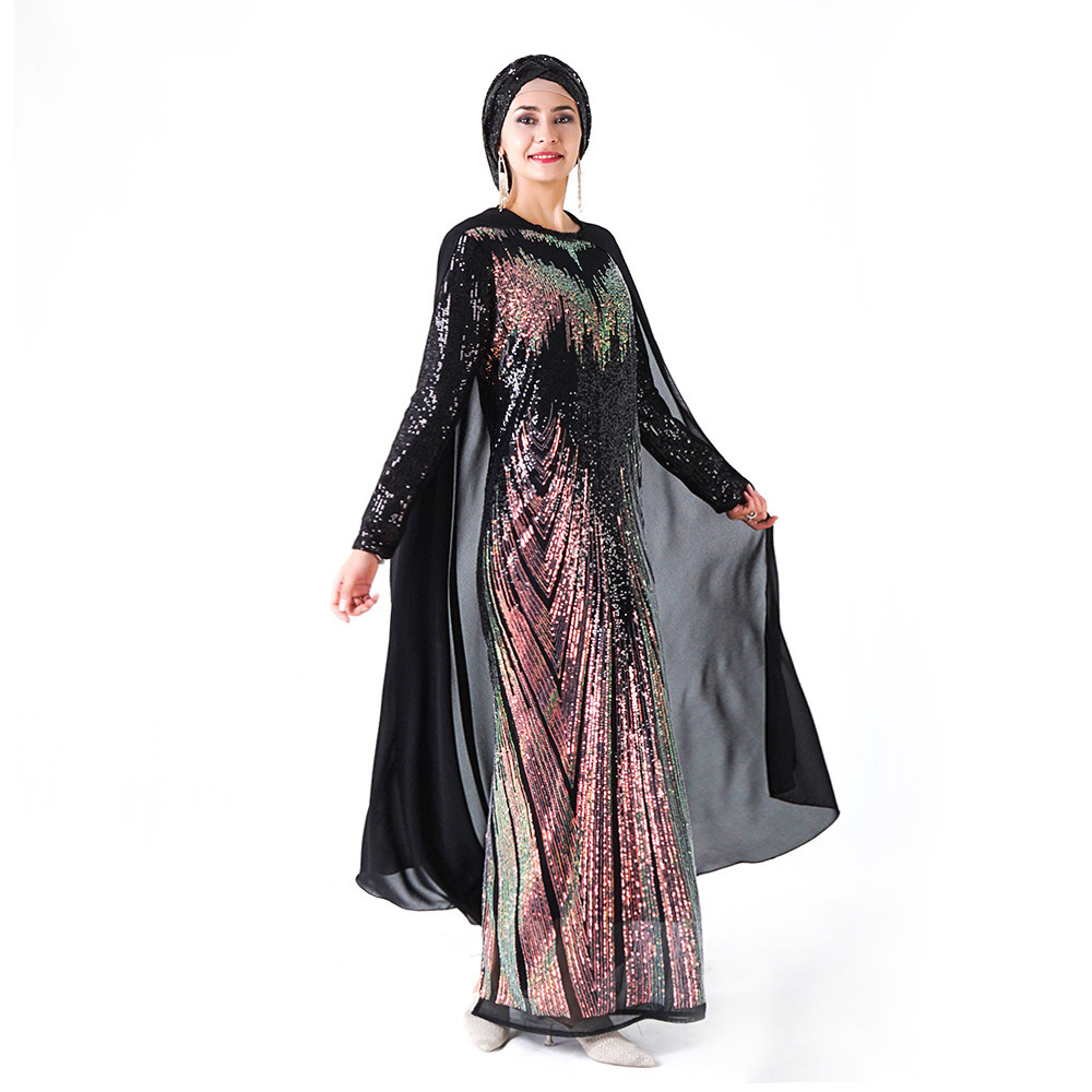 2182 Kuwii Wholesale muslim sequin embroidered cloak long skirt arabic turkish abaya islamic evening dress