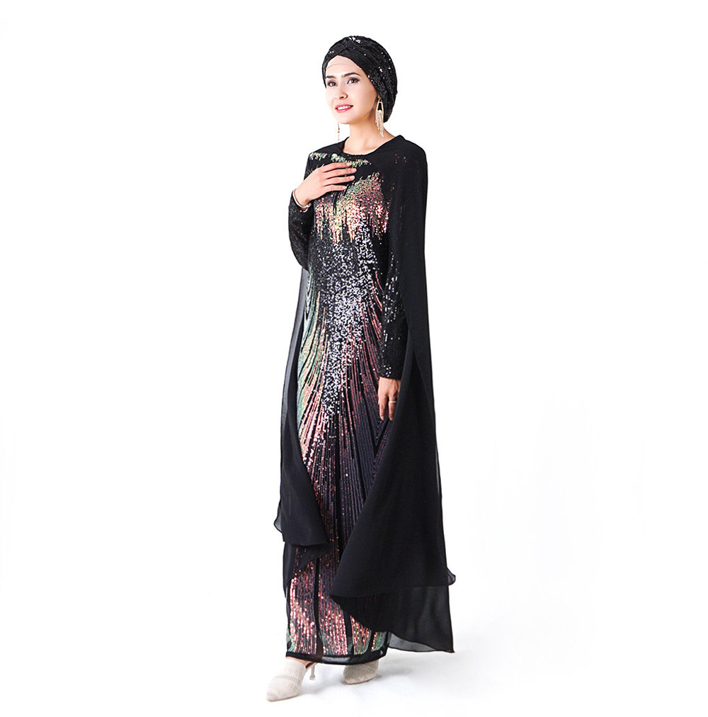 2182 Kuwii Wholesale muslim sequin embroidered cloak long skirt arabic turkish abaya islamic evening dress